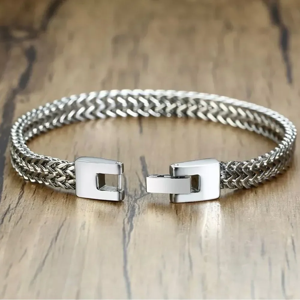 Men’s Double Rope Chain Bracelet Stainless Sterling 9” Punk